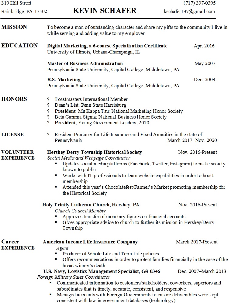 Resume page 1